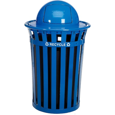Global Industrial Outdoor Slatted Recycling Can w/Dome Lid, 36 Gallon, Blue 261946BL